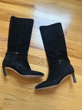 Vero Cuoio Black Suede Knee-High Heeled Boots